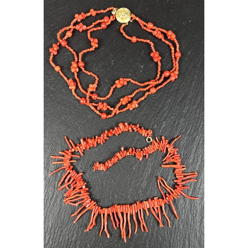 616 - Two coral necklaces, one with gilt clasp