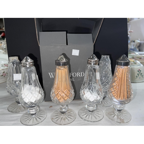 440 - Four Waterford Crystal salt & pepper shakers and 2 others, no lids