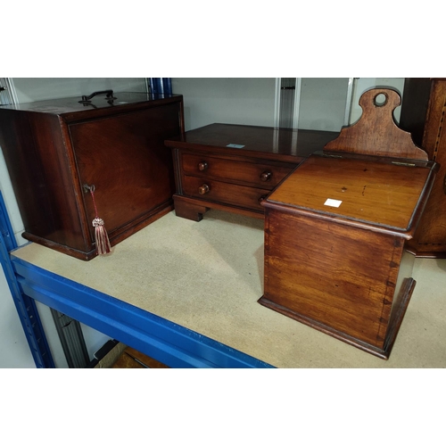 1 - A mahogany dwarf 2 height chest of drawers; a 19th century mahogany salt box and correspondence box