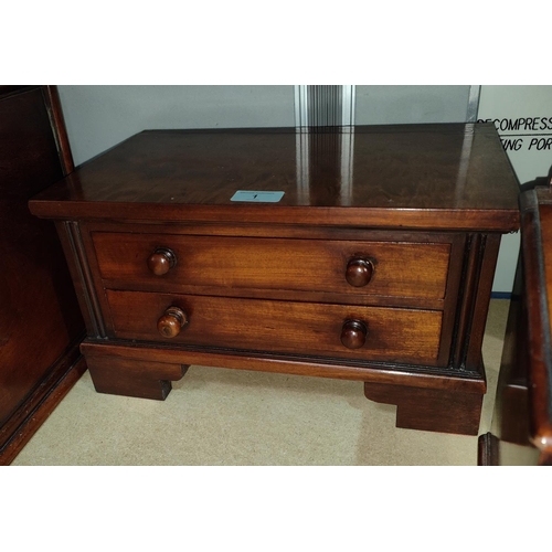 1 - A mahogany dwarf 2 height chest of drawers; a 19th century mahogany salt box and correspondence box