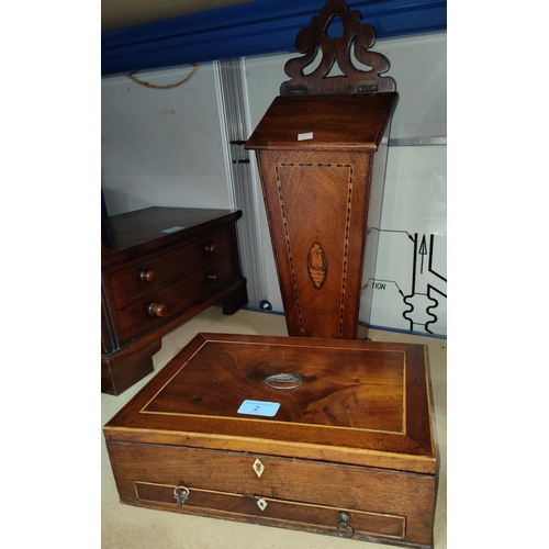2 - A 19th century inlaid mahogany workbox; an 18th century inlaid mahogany candle box