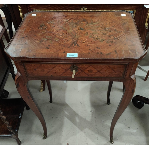 886 - An early 19th century rectangular crossbanded side/writing table with extensive floral marquetry inl... 