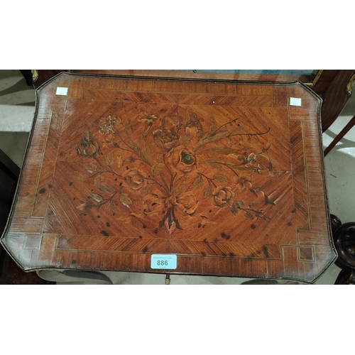 886 - An early 19th century rectangular crossbanded side/writing table with extensive floral marquetry inl... 