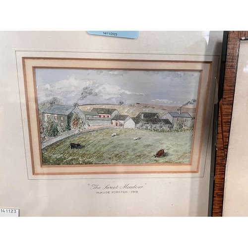 726 - Mande Forster: 1910 'The Sweet Meadow' small watercolour, crows and farm; Murano A.H.H.M Venice wate... 