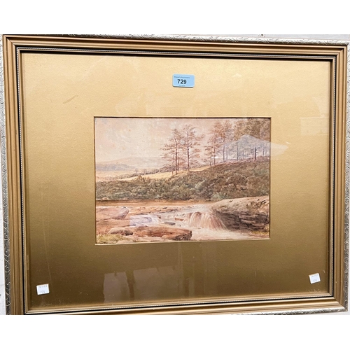 729 - An English school watercolour of a river scene, framed and glazed, signed indistinctly, 23 x 32 cm, ... 