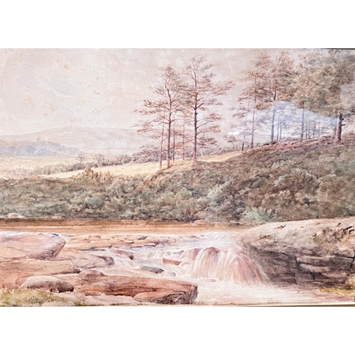 729 - An English school watercolour of a river scene, framed and glazed, signed indistinctly, 23 x 32 cm, ... 