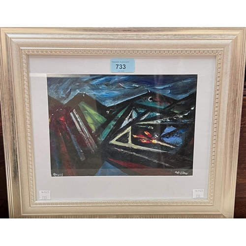 733 - David Wilde; Northern artist abstract oil on card, 'Quarry' 17x24cm framed and glazed