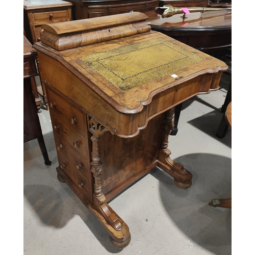 740 - A Victorian inlaid walnut Davenport desk with slope front and 4 side drawers