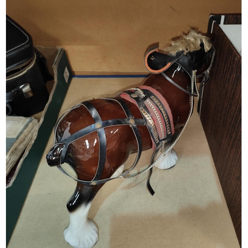 65 - A ceramic shire horse, a selection of dinnerware and various other items Blu rays etc; A Royal Brier... 