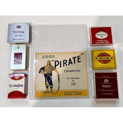 111 - A 2000 Pirate Cigarettes advertising sign; a selection of vintage cigarette packets; etc.