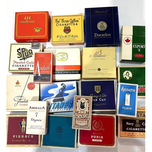 119 - A large selection of vintage cigarette packets:  Army Club; The Three Castles; etc. (2 sealed)