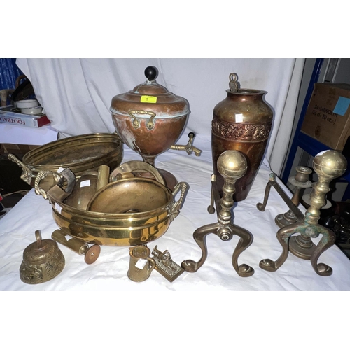 5 - A 19th century copper tea urn; decorative brassware; etc.