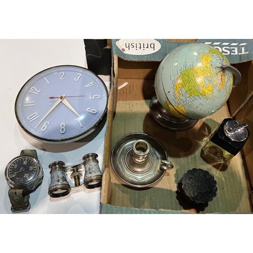 82C - A vintage pilot's altitude gauge, opera glasses, table lighter etc