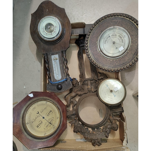 18 - Four various wall hanging barometers