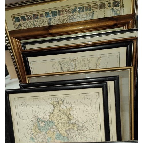 87 - A collection of framed and glazed old maps including 