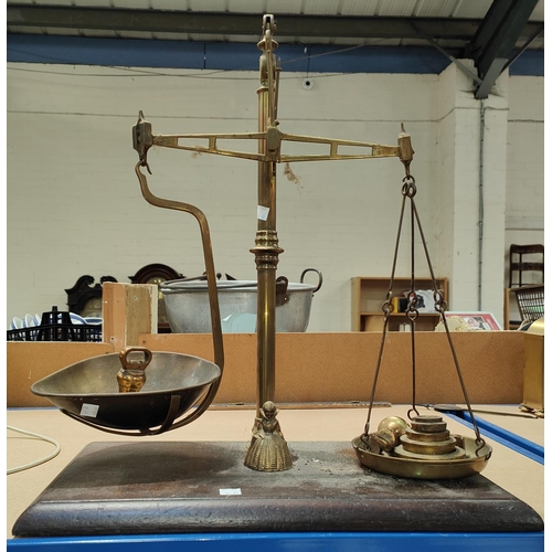 92A - A brass balance scale and weights 