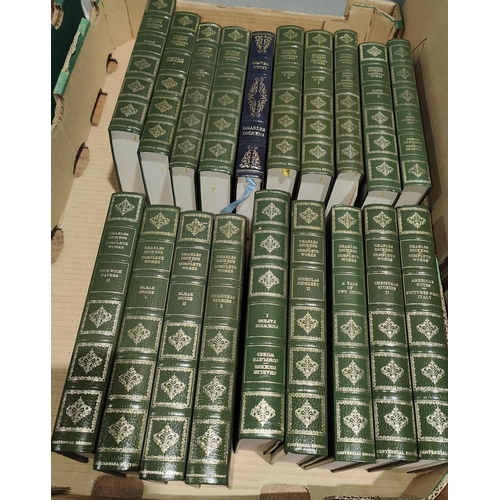 75A - A good selection of faux leather antique green bound Dickens novels