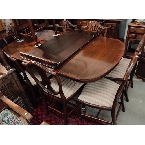 842 - A good quality mahogany Rackstraw extending 8/10 seater pedestal mahogany dining table and 8 (6 plus... 