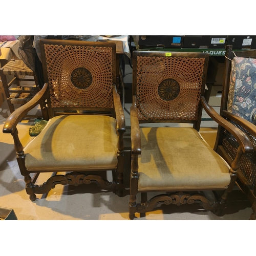 829 - A pair of 1930's cane back period style armchairs