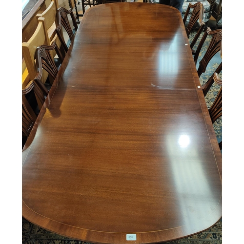 842 - A good quality mahogany Rackstraw extending 8/10 seater pedestal mahogany dining table and 8 (6 plus... 