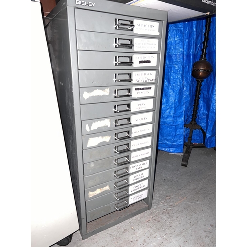 840 - A 13 drawer grey metal stationery cabinet