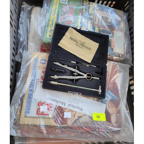 56 - A box set of Jakar precision instruments; a selection of approx. 80 Mechanical magazines, and a Vale... 