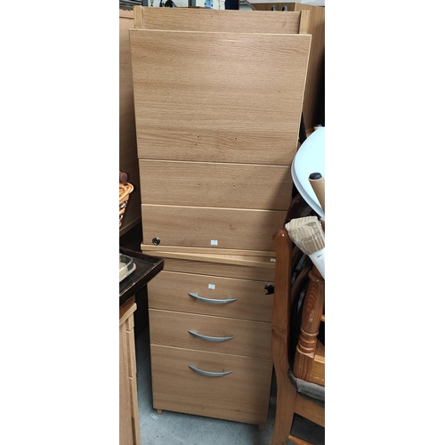 837 - Four 3 height light oak effect chests of drawers, width 43cm (some handles require replacing)