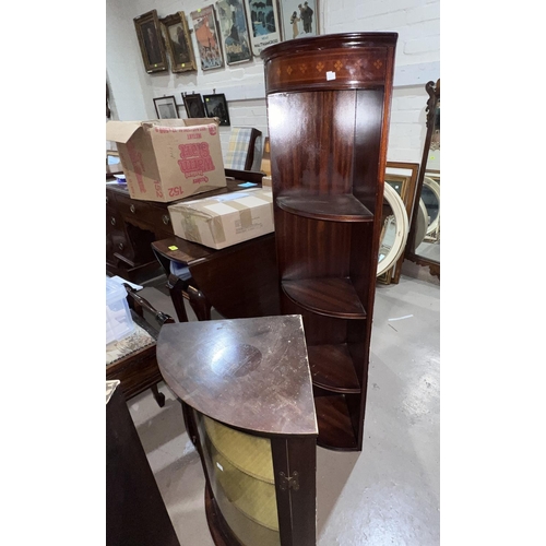 962 - A reproduction inlaid mahogany corner cupboard and three other reproduction corner cupboards