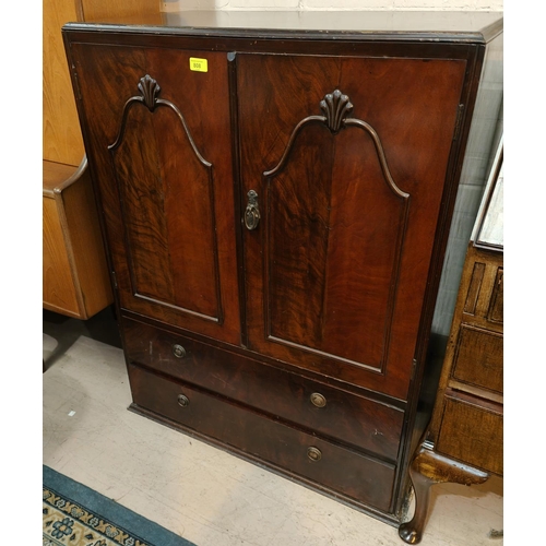 964 - A period style walnut tallboy with double cupboard and 2 drawers (no feet)