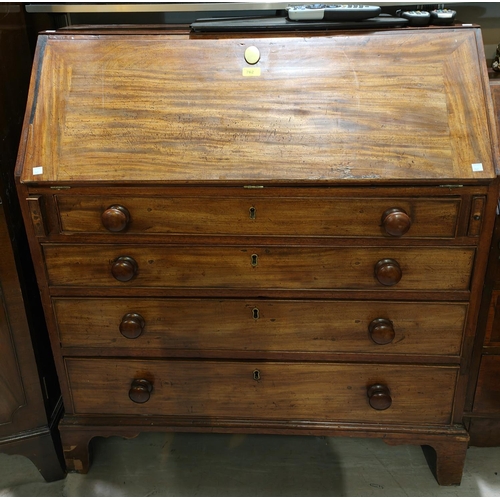 968 - A Georgian mahogany fall front bureau with tall front, fitted interior, 4 long graduating drawers wi... 