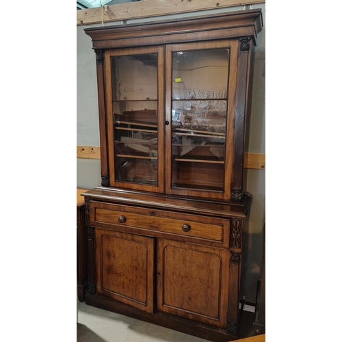 989 - A Victorian full height mahogany secretaire bookcase with 2 glazed doors over fall front fitted writ... 