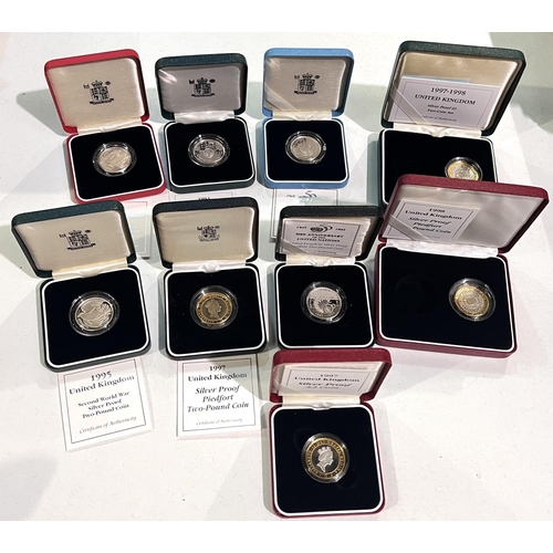 GB 1997 and 1998 £2 silver proof piedforts and 2 others 1997/8 and