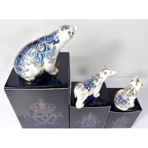 592 - Three Royal Crown Derby Polar Bears  