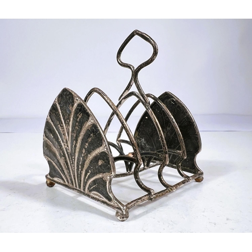 641 - GUILD OF HANDICRAFTS,  a silver toast rack with palette shaped ends, London 1906, 3oz (a/f)