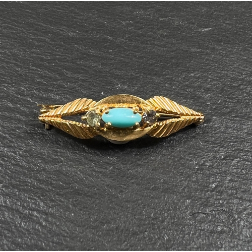 648 - A turquoise set bar brooch, tests 14ct+, pin is 9ct, 4.4gm