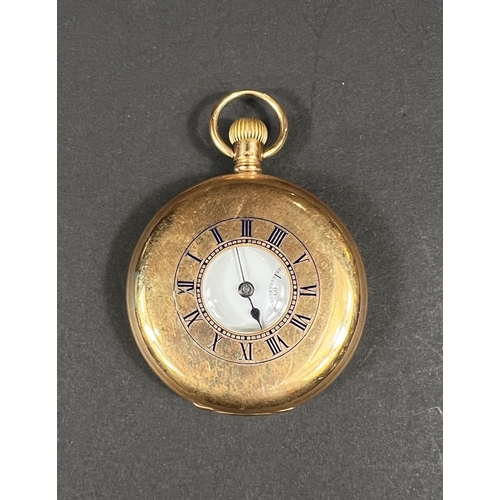 661 - An 18ct gold half hunter pocket watch, keyless, inside back plate inscribed (gross 110gm)