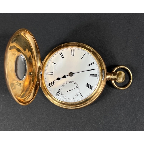 661 - An 18ct gold half hunter pocket watch, keyless, inside back plate inscribed (gross 110gm)