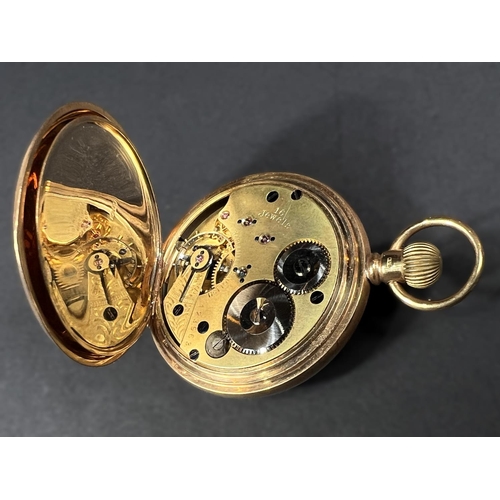 661 - An 18ct gold half hunter pocket watch, keyless, inside back plate inscribed (gross 110gm)