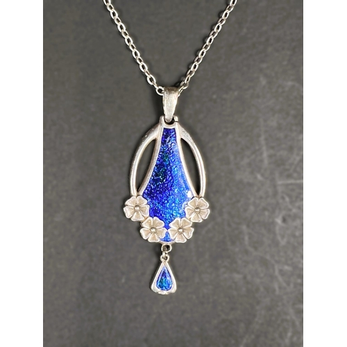 668 - An Art Nouveau hallmarked silver and blue/green enamel pendant by Charles Horner, Chester on fine ch... 