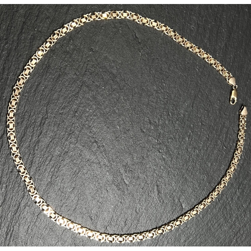 686 - A heavy 9ct hallmarked gold Byzantine chain necklace formed from flat polished links, length 54cm, 4... 