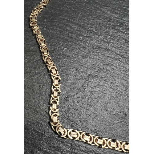 686 - A heavy 9ct hallmarked gold Byzantine chain necklace formed from flat polished links, length 54cm, 4... 