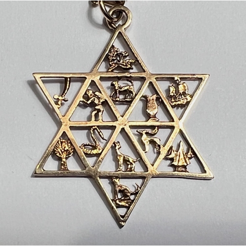 688 - A 9ct hallmarked gold Star of David openwork pendant with the 12 Tribes of Israel in each section, o... 