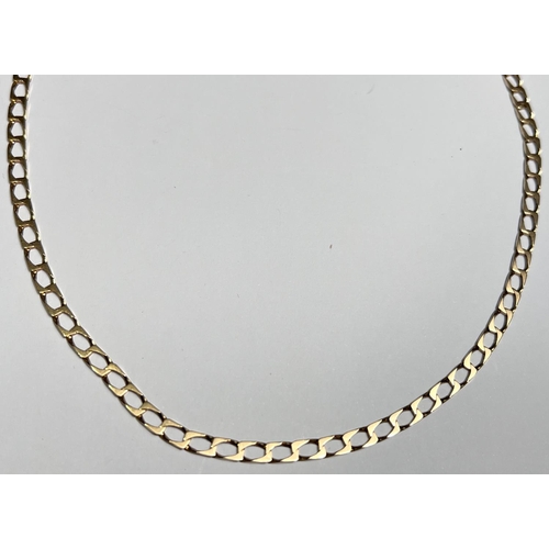 692 - A yellow metal flat curb chain necklace, length 52cm, stamped 9K, 9.9gm