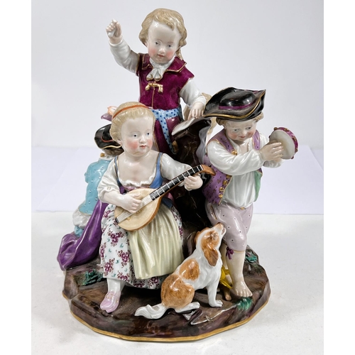 517 - A 19th century Meissen group of children in 18th century dress playing musical instruments, model B2... 