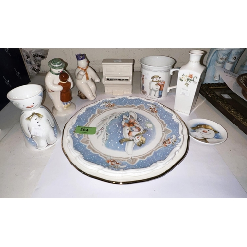 584 - Royal Doulton Snowman items; Thank you Snowman; Pianist Snowman with piano; mug; double mug and sauc... 