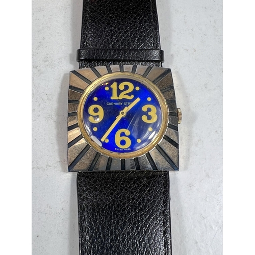 723 - A 1960's CARNABY STREET watch with blue enamel dial