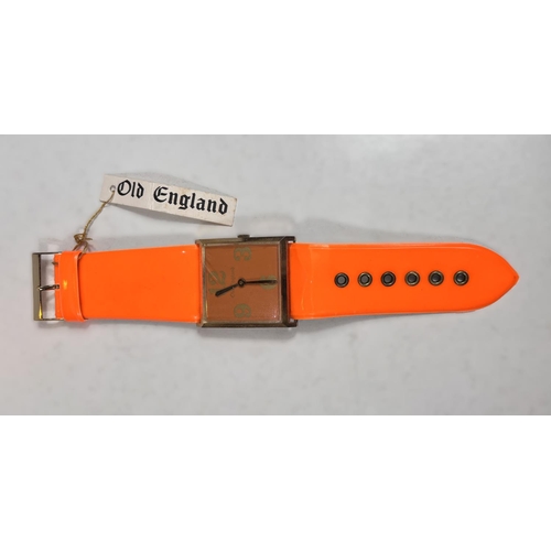 733 - A 1960's OLD ENGLAND POP watch, original label and dayglo strap