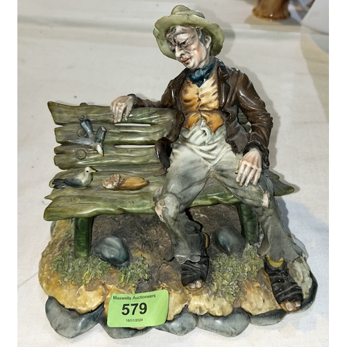 579 - A Royal Crown Derby 'Golden Peony' dish, a Capodimonte tramp on a bench, Beatles  collectables etcNo... 