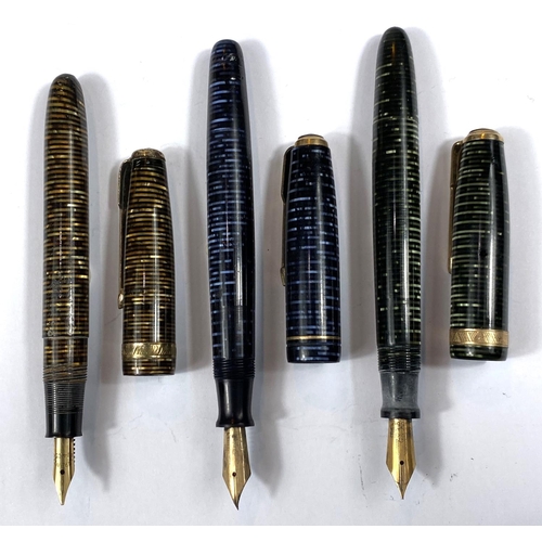 180 - Three vintage Parker pens Vacumatics blue, gold and green