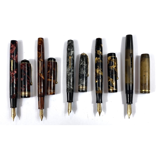 182 - Five vintage fountain pens, Conway Stewart and others, marble effect case